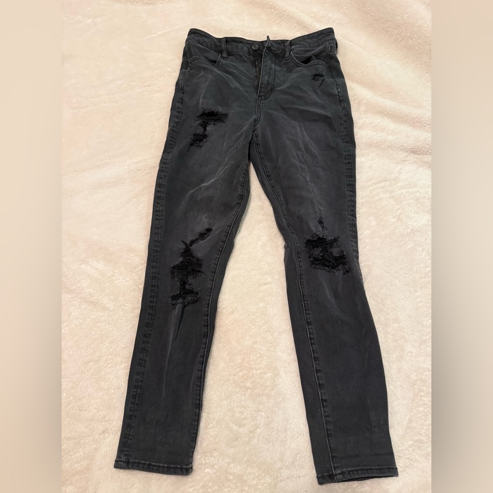 American Eagle Outfitters Black Distressed Skinny Jeans